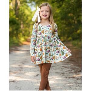 Bella Omi Camping Print Dress - Size 6 - Long Sleeve Fun!